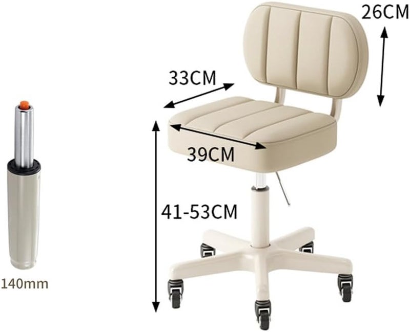 MOZOGOT PU Leather Rolling Stool with Back Rest Height Adjustable, Work Salon Drafting Swivel Task Chair with Wheels for Office Home 300lbs (Beige) - Image 2