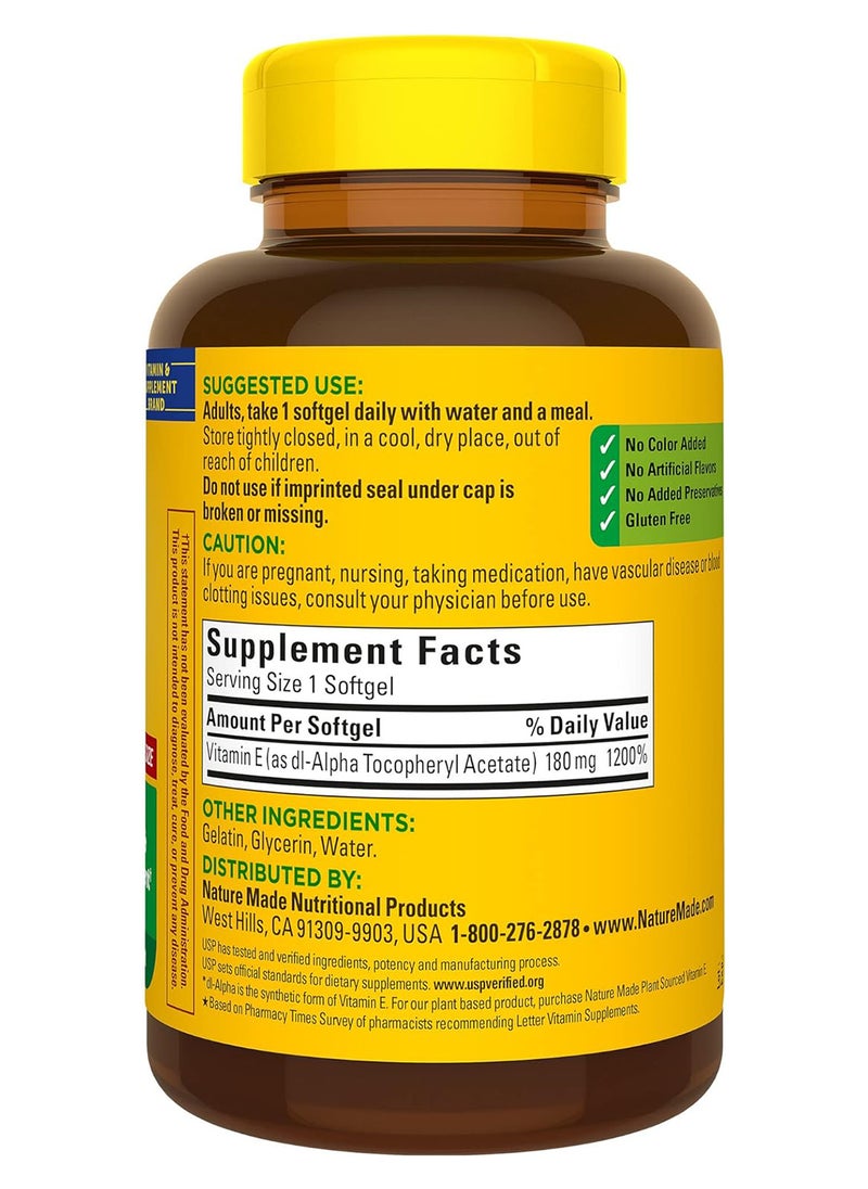Nature Made - Vitamin E 180 Mg 400 Iu Dlalpha Dietary Supplement For Antioxidant Support 300 Softgels 300 Day Supply - Image 1