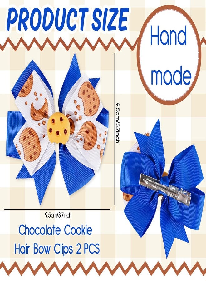 Whaline 2Pcs 3.7Inch Chocolate Cookie Hair Clips Cute Animation Hair Barrettes Grosgrain Ribbon Alligator Clips for Street Theme Party Home Women Hairstyle Accessories - Image 2