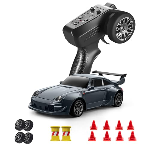 ACAMMZAR Mini RC Drift Car with Gyro 143 4WD Full Proportional RC Cars 18KMH High Speed Remote Control Car with Lights Extra Racing Tires Vehicle for Adults Kids Boys Gray - Image 1