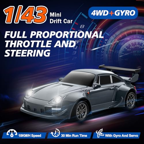 ACAMMZAR Mini RC Drift Car with Gyro 143 4WD Full Proportional RC Cars 18KMH High Speed Remote Control Car with Lights Extra Racing Tires Vehicle for Adults Kids Boys Gray - Image 5