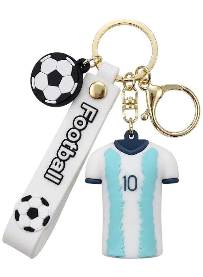 1PCS Messi No.10 Argentina Soccer Keychain, White Blue Jersey Style Silicone Keyring with Mini Ball & Strap, Car Key Holder for Backpacks Sports Fan Collectibles Ideal World Cup Gift - Image 1