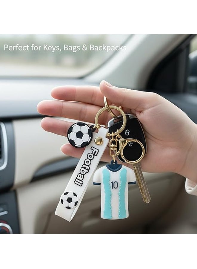 1PCS Messi No.10 Argentina Soccer Keychain, White Blue Jersey Style Silicone Keyring with Mini Ball & Strap, Car Key Holder for Backpacks Sports Fan Collectibles Ideal World Cup Gift - Image 3
