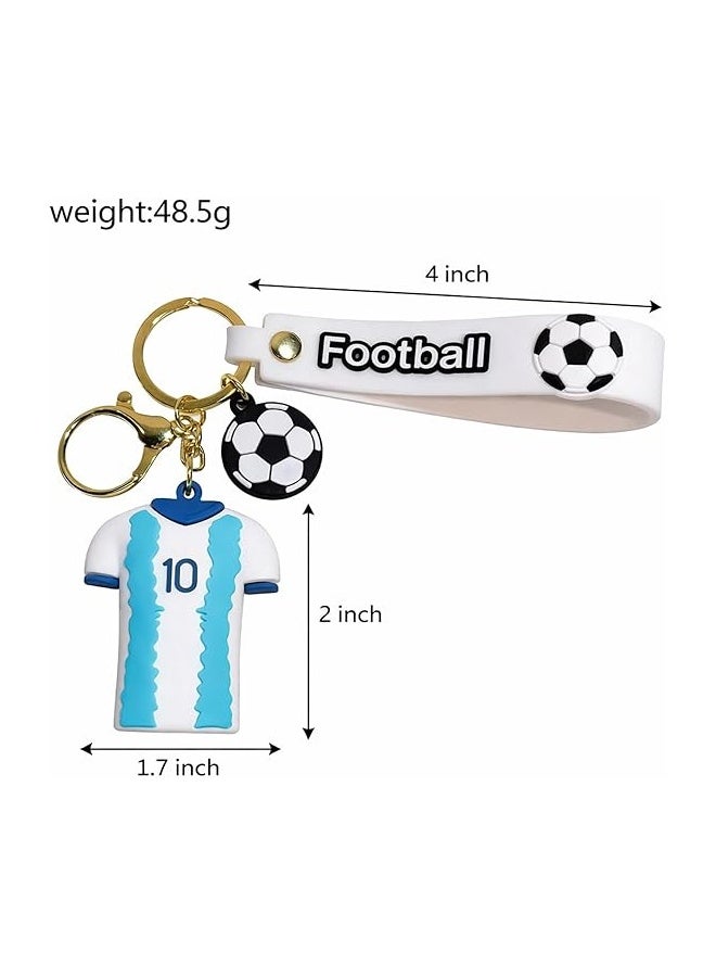 1PCS Messi No.10 Argentina Soccer Keychain, White Blue Jersey Style Silicone Keyring with Mini Ball & Strap, Car Key Holder for Backpacks Sports Fan Collectibles Ideal World Cup Gift - Image 2