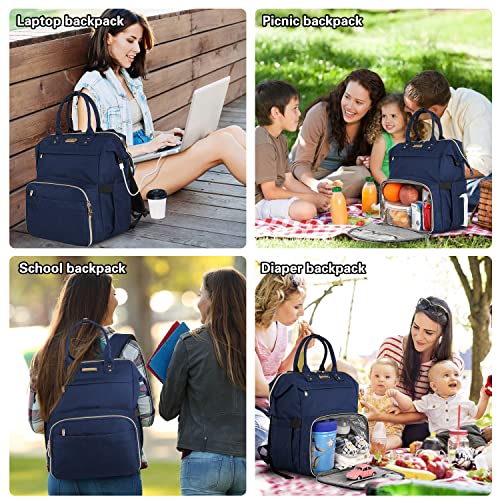 JCDOBEST Lunch Bag Backpack, Insulated Cooler Backpack Lunch Box Laptop Backpack with USB Port for Women Men Fits 15.6 Inch Laptop Blue - Image 2