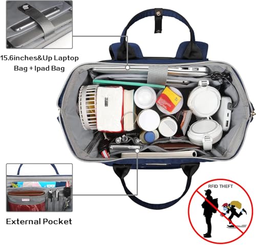 JCDOBEST Lunch Bag Backpack, Insulated Cooler Backpack Lunch Box Laptop Backpack with USB Port for Women Men Fits 15.6 Inch Laptop Blue - Image 3
