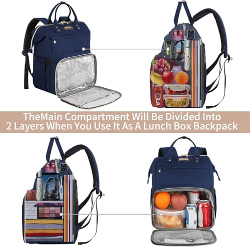 JCDOBEST Lunch Bag Backpack, Insulated Cooler Backpack Lunch Box Laptop Backpack with USB Port for Women Men Fits 15.6 Inch Laptop Blue - Image 5