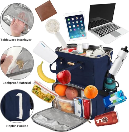 JCDOBEST Lunch Bag Backpack, Insulated Cooler Backpack Lunch Box Laptop Backpack with USB Port for Women Men Fits 15.6 Inch Laptop Blue - Image 4