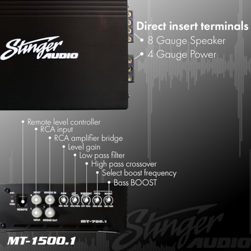 STINGER Audio Monoblock Car Audio Amplifer with Bass Remote, Bridgeable, Class D 1-Channel Car Amplifier, Mosfet Power Supply, High/Low-Level Input, Competition Grade Amplifier (Black - 1500W) - Image 2