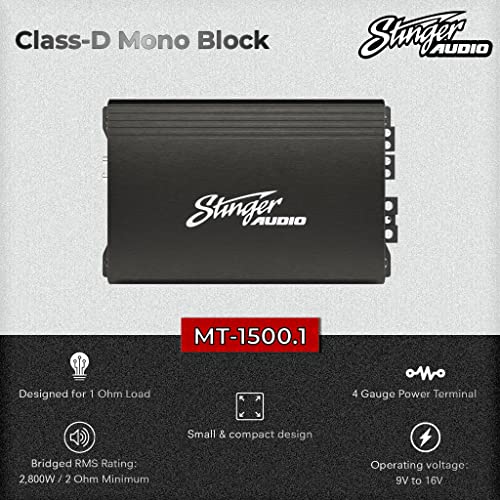 STINGER Audio Monoblock Car Audio Amplifer with Bass Remote, Bridgeable, Class D 1-Channel Car Amplifier, Mosfet Power Supply, High/Low-Level Input, Competition Grade Amplifier (Black - 1500W) - Image 5