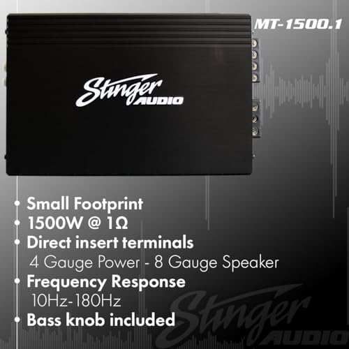 STINGER Audio Monoblock Car Audio Amplifer with Bass Remote, Bridgeable, Class D 1-Channel Car Amplifier, Mosfet Power Supply, High/Low-Level Input, Competition Grade Amplifier (Black - 1500W) - Image 3