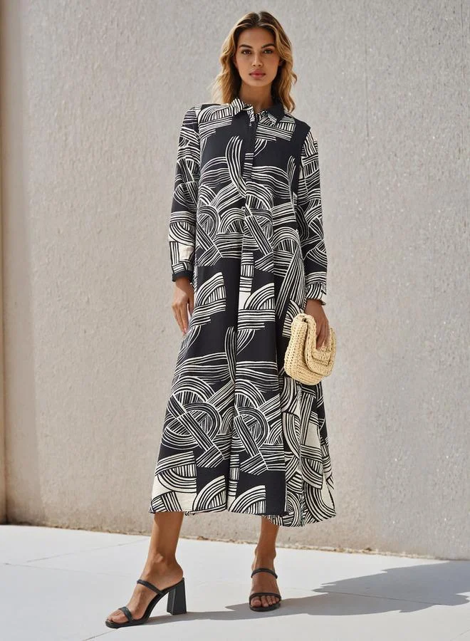 Iconic Iconic Printed Shirt Women Dress with Collar