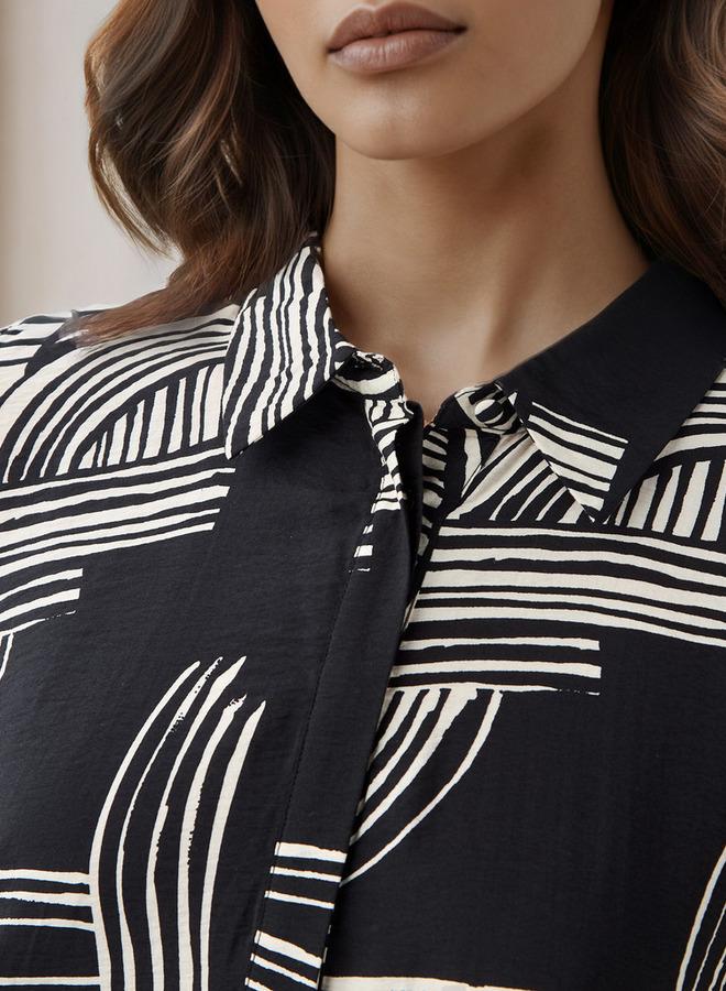Iconic Printed Shirt Women Dress with Collar - Image 5