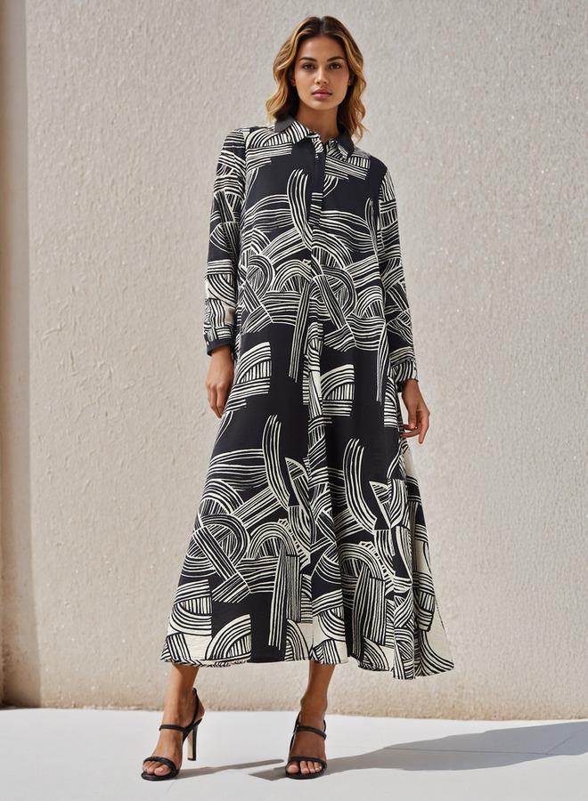 Iconic Printed Shirt Women Dress with Collar - Image 1