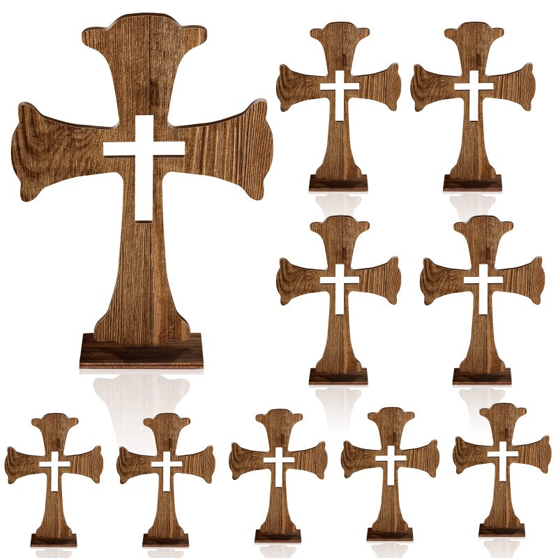 Amyhill Amyhill 10 Pcs Easter Wooden Crosses Baptism Centerpieces for Tables First Communion Decorations Rustic Wood Cross for Crafts with Bases Religious Catholic DecorBrown