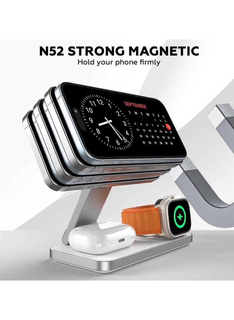 3 in 1 Wireless Charging Station for Apple Compatible with Magsafe Charger Stand, Magnetic Wireless Charger Station for iPhone 16 15 14 13 12 Series, Airpods Pro, Apple Watch (White) - Image 4