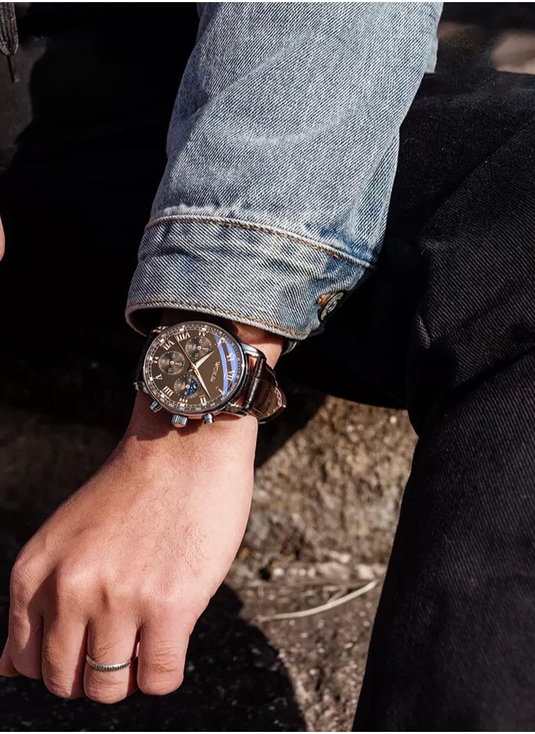 وكاي ساعة رياضية جديدة من Wokai Business Watch Quartz ، ساعة رجالية بحزام عارضة ، بني  - Image 2