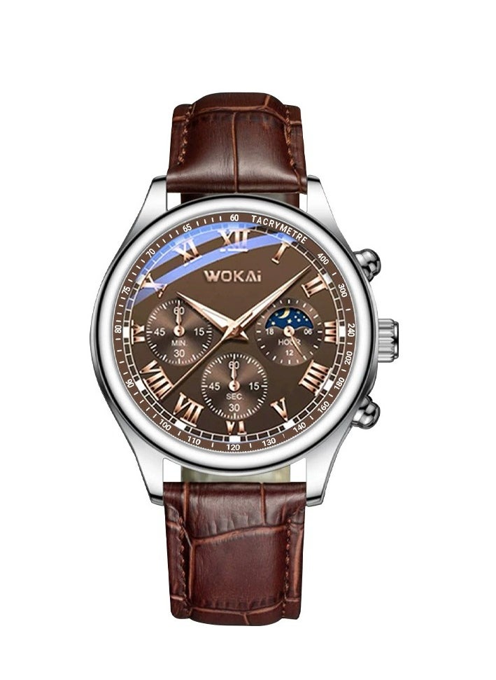 وكاي ساعة رياضية جديدة من Wokai Business Watch Quartz ، ساعة رجالية بحزام عارضة ، بني  - Image 4