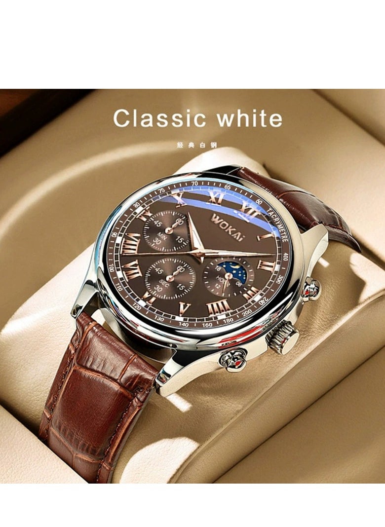 وكاي ساعة رياضية جديدة من Wokai Business Watch Quartz ، ساعة رجالية بحزام عارضة ، بني  - Image 5