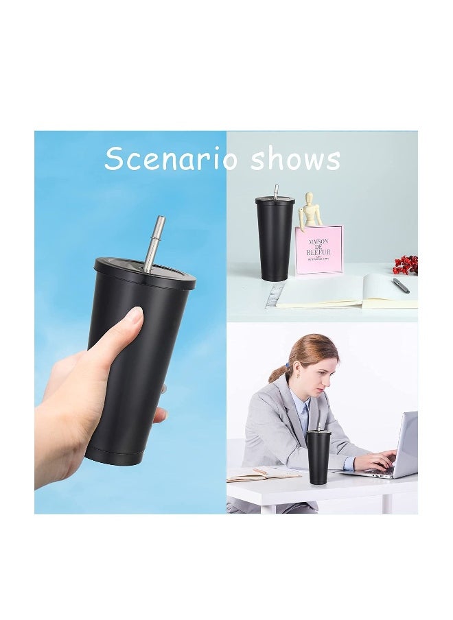 Generic - Reusable Iced Coffee Cup Tumbler with Straw and Lid for Adults, 17oz 500ml Vacuum Insulated Leakproof Cola Coffee Mug, Stainless Steel Water Cup for Cold or Warm Hot Drinking, Black - Image 1