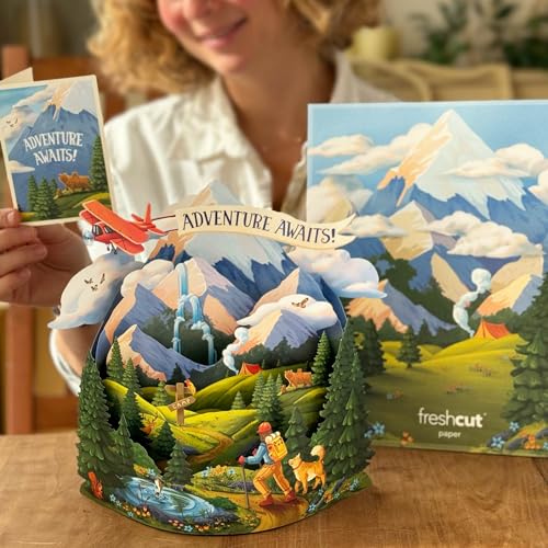 Freshcut Paper Pop Up Cards, Adventure Awaits, 12 Inch Life Sized 3D Popup Greeting Card, Birthday Cards, Graduation Card, Travel Themed Retirement, Baby Shower, Blank Notecard & Envelope - Image 5