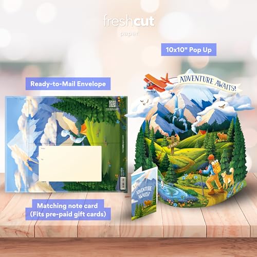 Freshcut Paper Pop Up Cards, Adventure Awaits, 12 Inch Life Sized 3D Popup Greeting Card, Birthday Cards, Graduation Card, Travel Themed Retirement, Baby Shower, Blank Notecard & Envelope - Image 2