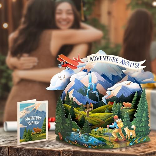 Freshcut Paper Pop Up Cards, Adventure Awaits, 12 Inch Life Sized 3D Popup Greeting Card, Birthday Cards, Graduation Card, Travel Themed Retirement, Baby Shower, Blank Notecard & Envelope - Image 4