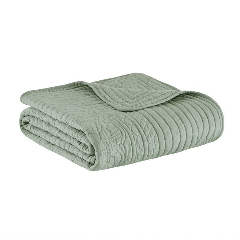 Madison Park Cotton Filled Spread Ultra Soft Cozy Living Room Couch Sofa Bed Luxe Quilted Throw BlanketDamask Stitching Design 60x72 Scalloped Edges Seafoam