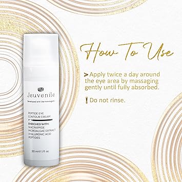 Jeuvenile Peptide Eye Contour Cream Reduces Dark Circles Puffiness and Wrinkles for Youthful Radiant Skin Niacinamide Panthenol Sodium Hyaluronate and Antioxidants for All Skin Types 30ml - Image 3