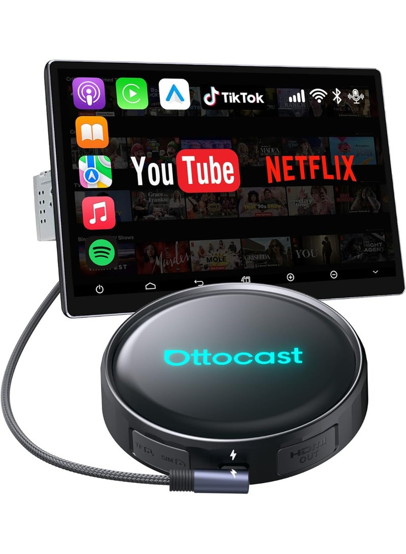 Ottocast P3 Pro, Wireless CarPlay Android Auto Adapter with Android 13, Snapdragon SM6225, 8GB RAM + 128GB ROM, HDMI 1080P, WiFi 6, Split Screen and AI Voice Assistant, Compatible from 2016 - Image 1