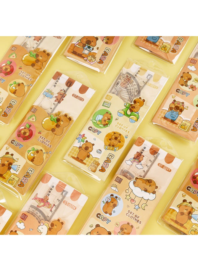 HELPS Creative Capybara Ruler Set, 4-piece Student Stationery With Cartoon Capybara Design, 20cm Ruler And Triangle Protractor For Exams - Image 4