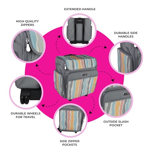 Everything Mary Rolling Scrapbook Tote – Grey Stripes Craft Bag with Wheels – Portable Storage Organizer for Scrapbooking, Papercraft & Art Supplies - Image 2