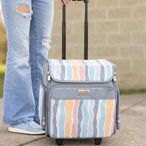 Everything Mary Rolling Scrapbook Tote – Grey Stripes Craft Bag with Wheels – Portable Storage Organizer for Scrapbooking, Papercraft & Art Supplies - Image 3