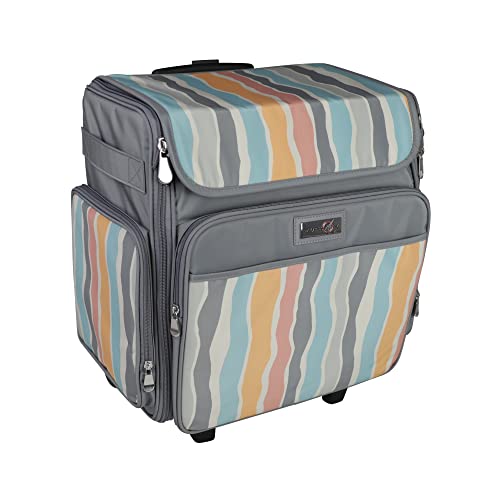 Everything Mary Rolling Scrapbook Tote – Grey Stripes Craft Bag with Wheels – Portable Storage Organizer for Scrapbooking, Papercraft & Art Supplies - Image 1