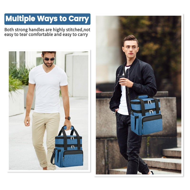 holuxer Insulated Lunch Bag Lunch Box for Men Double Deck Reusable Lunch Bag for Women Tote Cooler Bag Leakproof Soft Expandable Extra Large Lunchbox for WorkAdultPicnicOutdoor Blue22L - Image 3