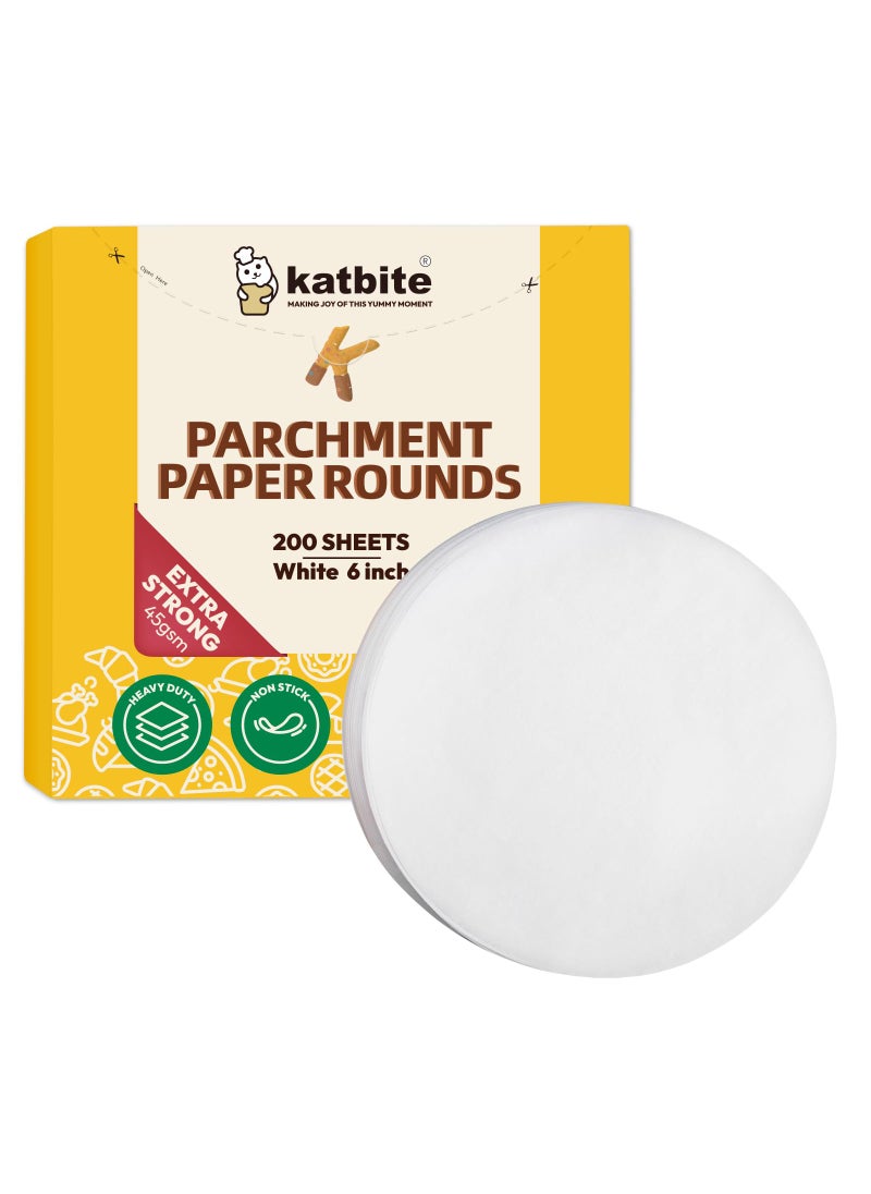 katbite Katbite 6 Inch 200Pcs Parchment Paper Rounds Round Baking Sheets Paper Uses for Cake Baking Patty Separating Tortilla Wrapping 