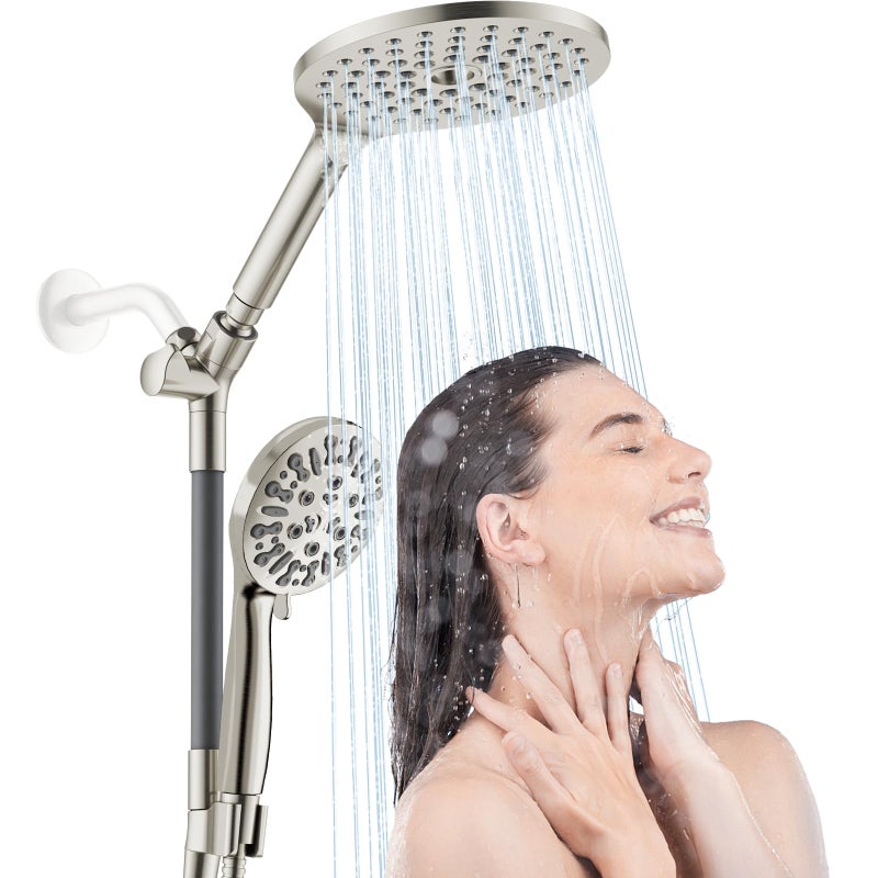 HOWUWEY Dual Shower Heads with Handheld Spray Combo 75 High Pressure Rainfall Showerhead Double Shower Heads with Handheld Spray 9 Modes Hand Showerhead with 79 Hose Standard Brushed Nickel