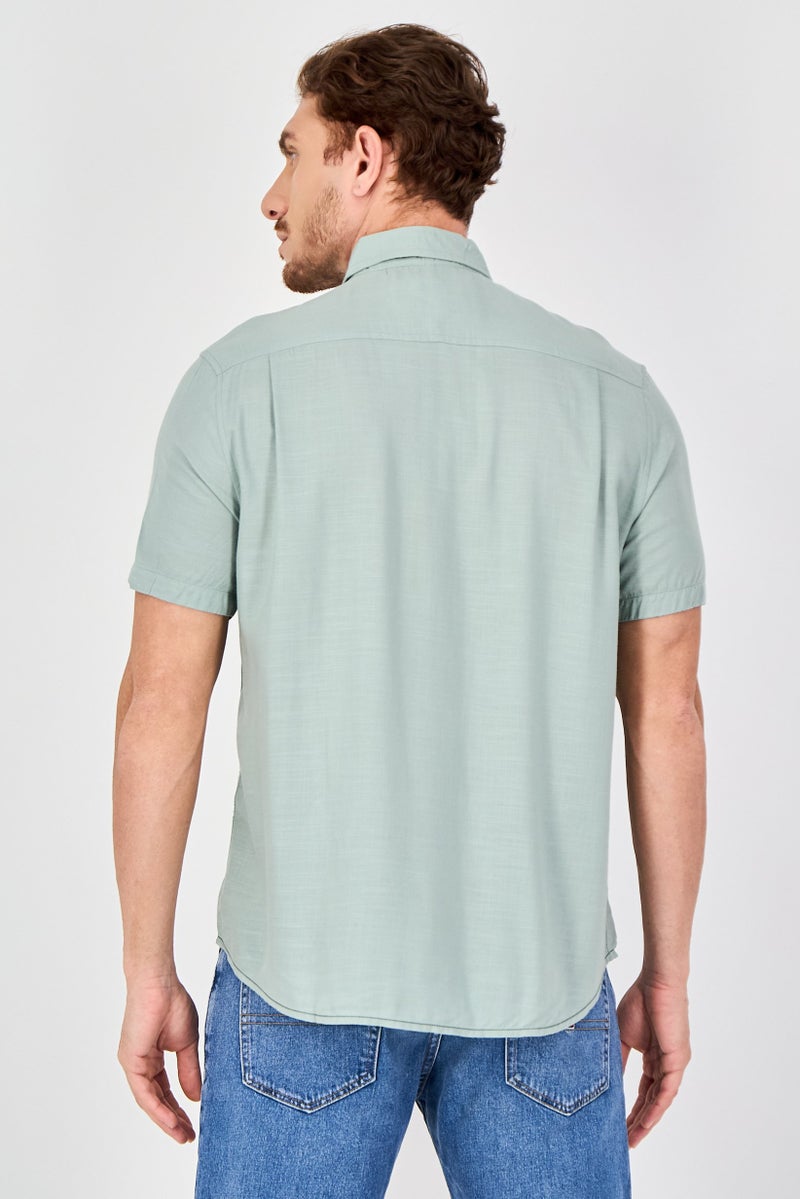 Report Collection Men Regular Fit Solid Short Sleeve Casual Shirt, Sage Green - Image 4
