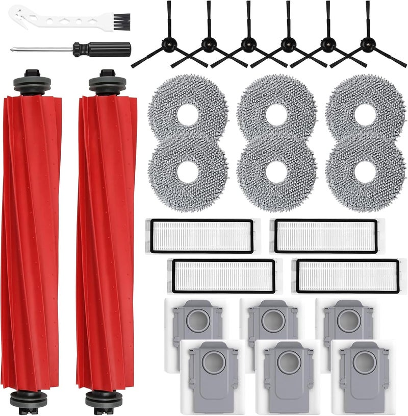 AnDongo 26 Pack Replacement Accessories for Roborock Q Revo【Not for Qrevo S/Pro/Plus/MaxV】Robot Vacuum Cleaner, 2 Main Brush 6 Side Brush 4 HEPA Filter 6 Mop Pads 6 Dust Bags 1 Cleaning Brush 1 Screwdriver | 【Not for Qrevo S/Pro/Plus/MaxV】2 Main Brush 6 Side Brush 4 HEPA Filter 6 Mop Pads 6 Dust Bags 1 Cleaning Brush 1 Screwdriver - Image 1