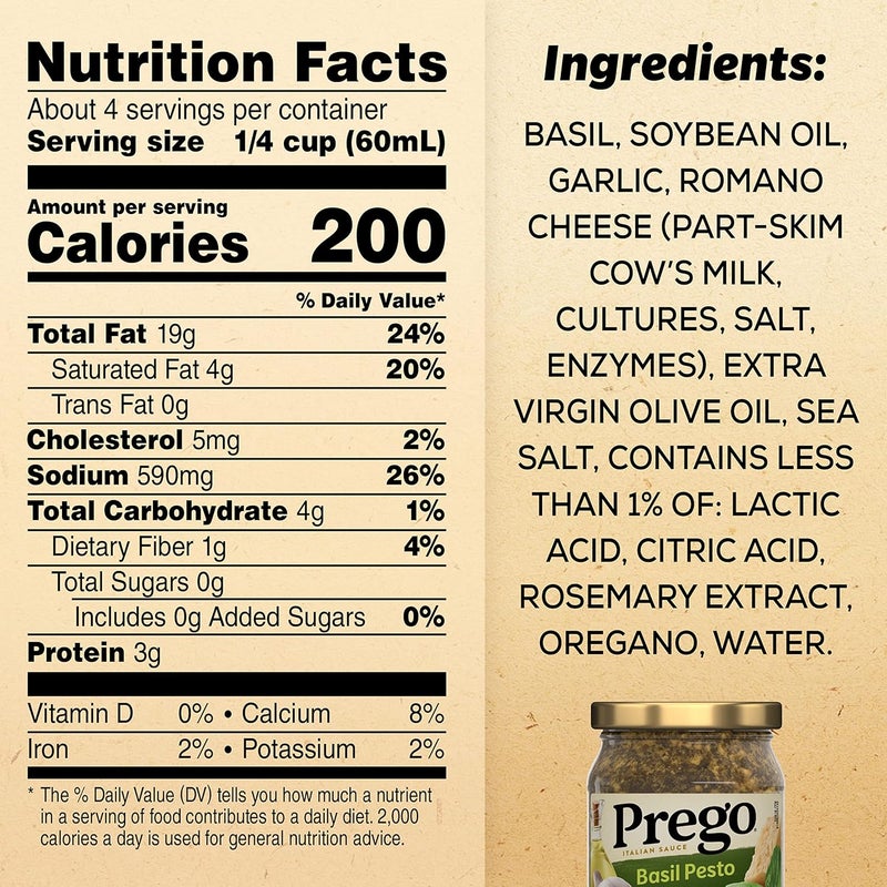 Prego Basil Pesto Sauce, 8 Oz Jar - Rich Flavor with Romano Cheese and Extra Virgin Olive Oil - Image 3