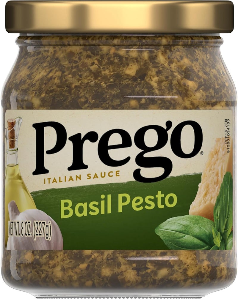 Prego Basil Pesto Sauce, 8 Oz Jar - Rich Flavor with Romano Cheese and Extra Virgin Olive Oil - Image 1