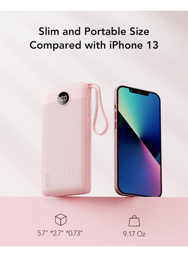 VRURC Portable Charger 10000mAh, Slim LED Display Power Bank, 5 Output 2 Input Cell Phone Battery Pack, Built-in Micro & USB C Cables Phone Charger Compatible with iPhone,Samsung,Android etc-Pink - Image 5
