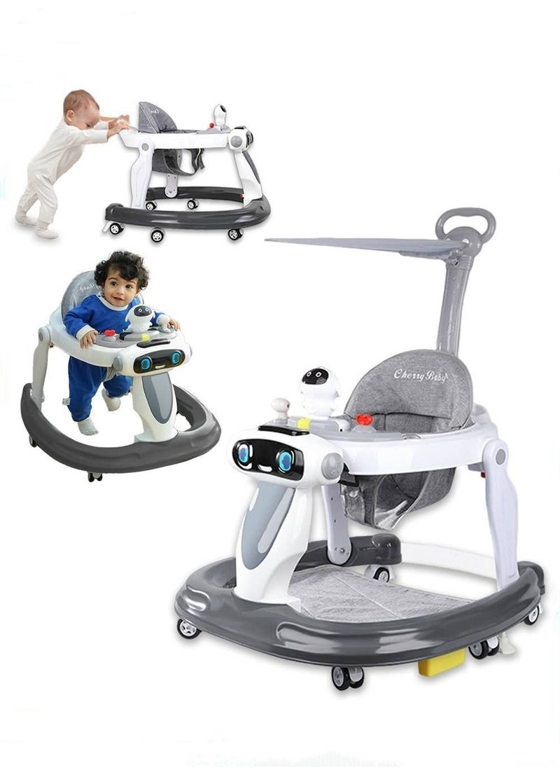 MIXDE 3 in 1 Baby Walker With Parent Push Handle Adjustable Height Multifunction and Big Comfortable Seat Cushion, Detachable Trampoline Mat for Infants & Children  - Image 1