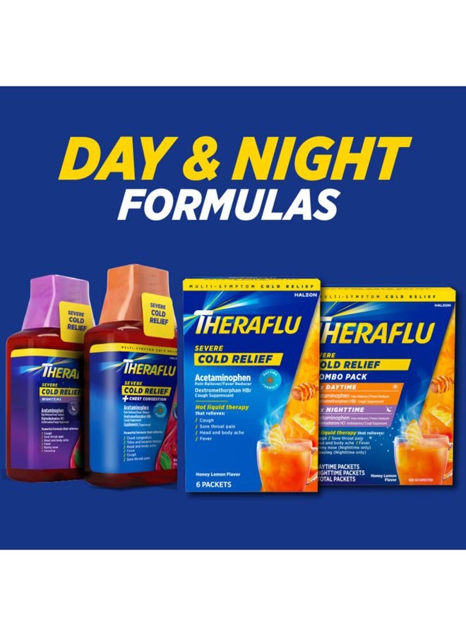 Theraflu Combo Daytime and Nighttime Severe Cold Relief Powder, Honey Lemon Flavor, 12 Count, 6 Daytime + 6 Nighttime - Image 4
