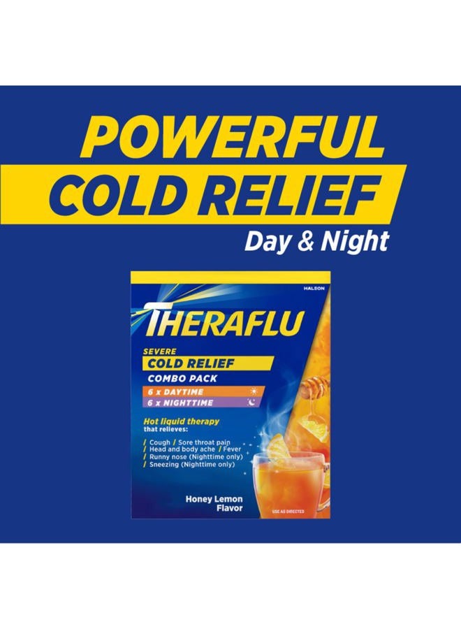 Theraflu Combo Daytime and Nighttime Severe Cold Relief Powder, Honey Lemon Flavor, 12 Count, 6 Daytime + 6 Nighttime - Image 5