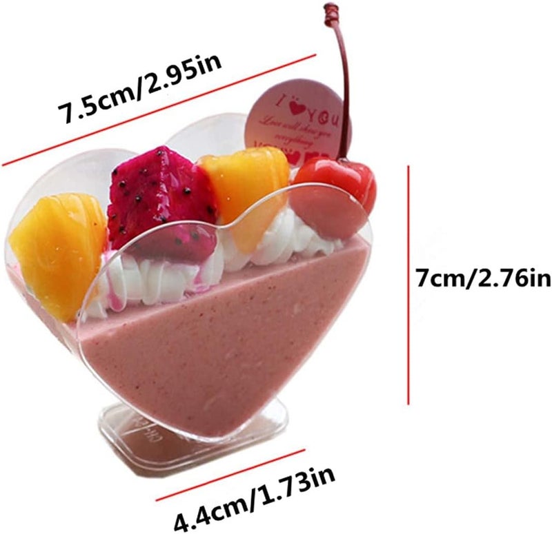 Healthcom 50 Packs 80ml Clear Mousse Dessert Cups HeartShaped Cake Cups Disposable Ice Cream Dessert Bowls Tasting Sample Cup Salad Sundae Pudding Cups Plastic Tableware Supplies for Party Wedding - Image 3