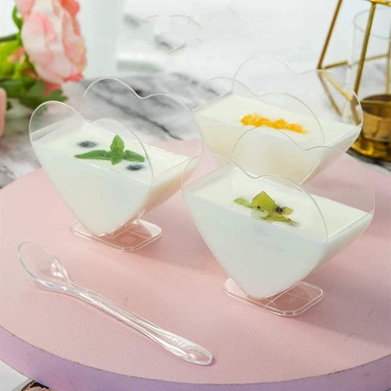 Healthcom 50 Packs 80ml Clear Mousse Dessert Cups HeartShaped Cake Cups Disposable Ice Cream Dessert Bowls Tasting Sample Cup Salad Sundae Pudding Cups Plastic Tableware Supplies for Party Wedding - Image 4