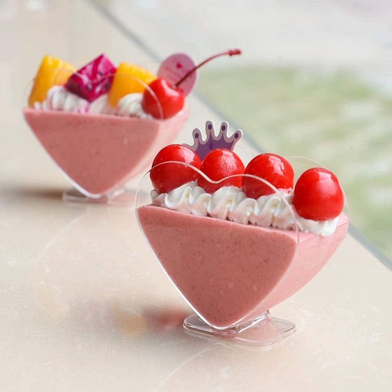 Healthcom 50 Packs 80ml Clear Mousse Dessert Cups HeartShaped Cake Cups Disposable Ice Cream Dessert Bowls Tasting Sample Cup Salad Sundae Pudding Cups Plastic Tableware Supplies for Party Wedding - Image 2