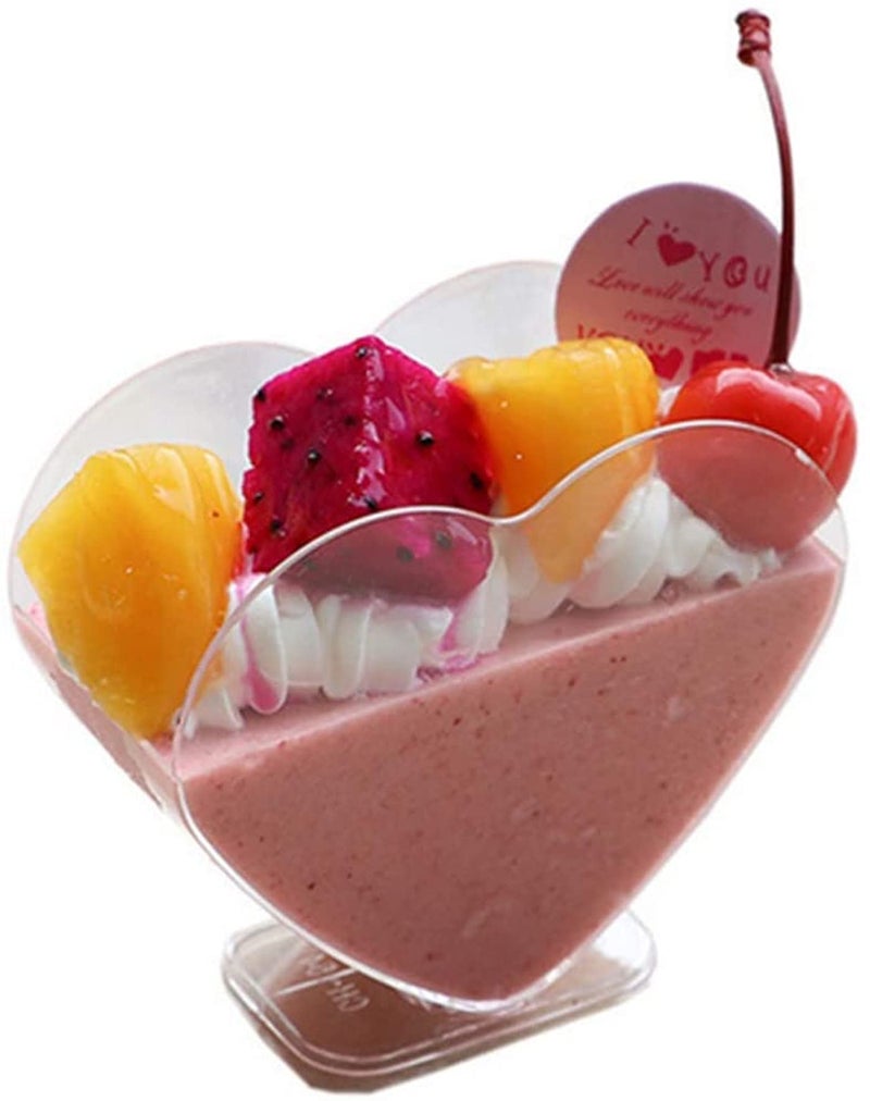 Healthcom 50 Packs 80ml Clear Mousse Dessert Cups HeartShaped Cake Cups Disposable Ice Cream Dessert Bowls Tasting Sample Cup Salad Sundae Pudding Cups Plastic Tableware Supplies for Party Wedding - Image 1