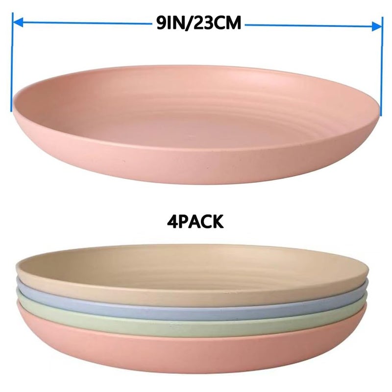 Lchkrep Unbreakable Wheat Straw Plates 9 Inch, Reusable Lightweight Deep Plates Dinner Dishes Plastic Plates Microwave Safe Dinnerware for Adult, BPA-Free Cereal plates 4 Pcs - Image 5
